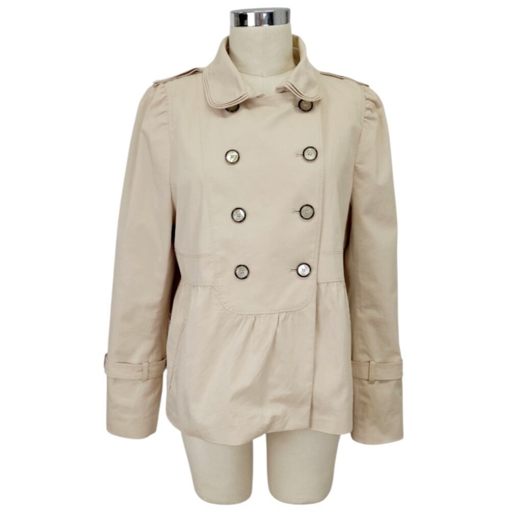 Zara Beige Tan Cropped Peplum Trench Coat Jacket XL Double Breasted Office Fall